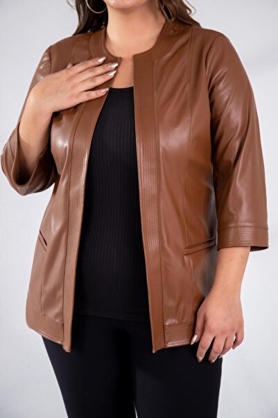 Roxxlen Μπουφάν από συνθετικό δέρμα μεγάλου μεγέθους χωρίς κουμπώματα με τσέπες