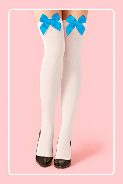 TeniModa Blue Bow White Garter Stockings Tm1381