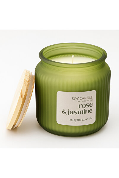 OEM Scented Soy Wax Candle, Rose & Jasmine, 44h Burn, 200g, Matte Green Jar 10x10.5cm