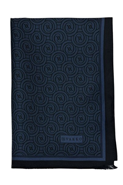 Vakko Twill Silk Shawl - New Monogram - Dark Navy Blue