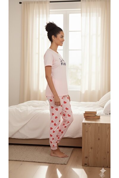 FAMES PİJAMA Women's Beige Heart-Detail Paddy Suit