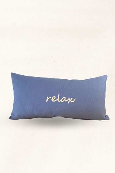 Elegancembroidery Mavi Kumaş Relax Nakışlı Dekoratif Kırlent – Minimal ve Din...