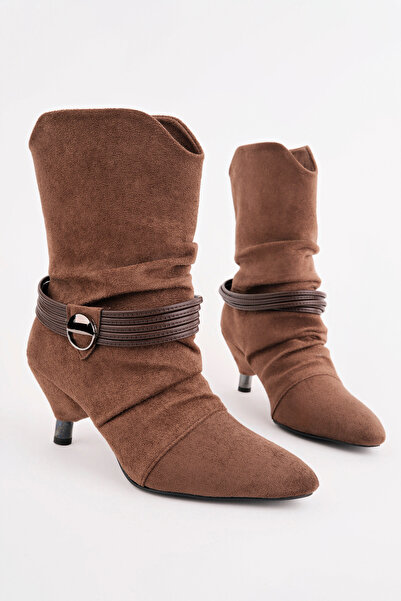 Madam Tarz Cng-223 Buckle Heeled Short Boots