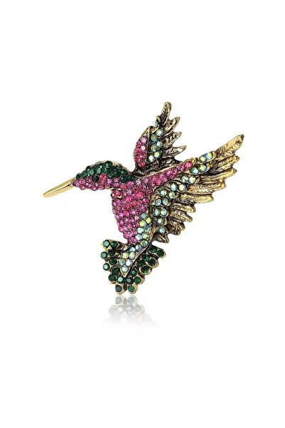 ESJ Kristal Taş Sinek Kuşu Kadın Broş 64 Ebat: 4,7*5 Cm