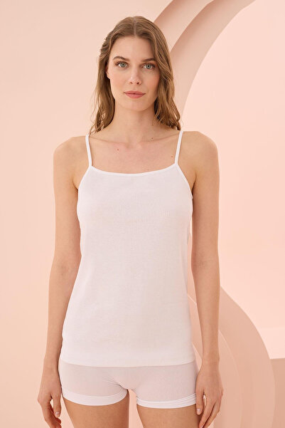 civetta White Ribbed Undershirt with Rope Strap