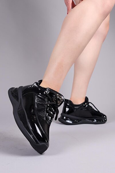 Birikon Tirol Patent Leather g Paneled Parachute Sports Shoes Black