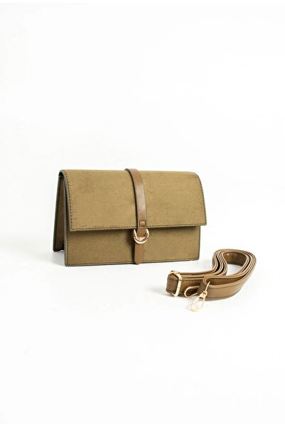 grand coco Women's chic buckle detailed khaki suede hand and shoulder bag