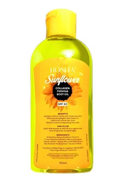 BONİTA زيت شد الجسم بخلاصة دوار الشمس والكولاجين، عامل حماية من الشمس 30، 100 مل