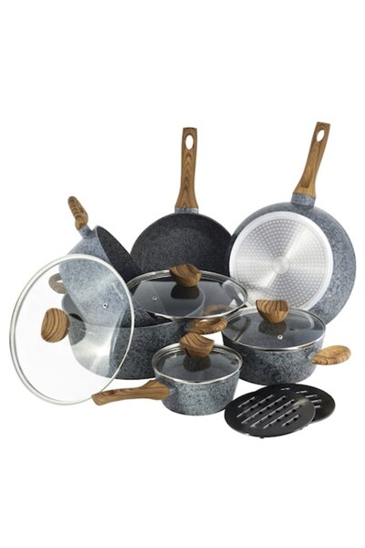 Kamille KM-4440 cookware set, cast aluminium, granite coating, induction, gray