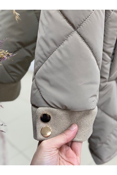 BENAHOLL Alva Buttons Snap Fastener Waist Tightening Quilted Short Coat-En2108 Mink