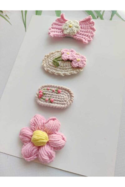 Hand Mother's Since 2024 Saçsız Bebek Tokası Pembe 4'lü Klips Saçsız Bebek To...