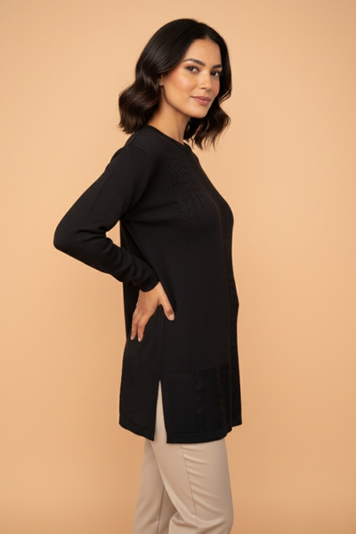 Ravencia Women's Crew Neck Stretch Fabric Patterned Knitwear Mother Sweater