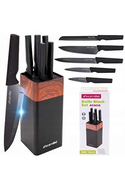 Kamille Set de 5 cuțite cu suport – Ideal pentru bucătărie