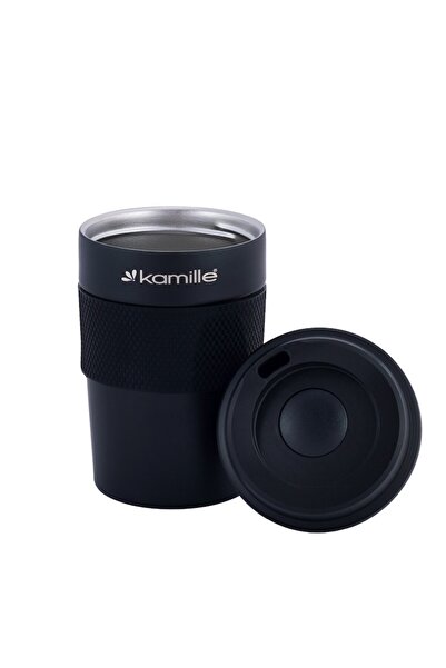 Kamille thermal mug KM-2049, stainless steel, anti-slip, black, 360 ml