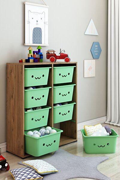 DEKOZUM KİDS Gülen Yüzlü 8 Large Sepetli Dolap Oyuncak Dolabı Çok Amaçlı Mutf...