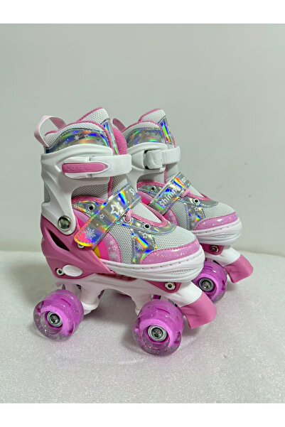 Krista 4-wheeled children's roller R01 with lights, adjustable sizes 31 - 34, pink, S