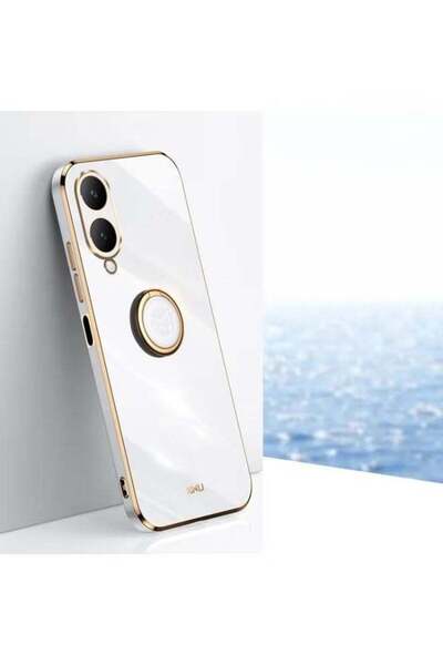 Promass غطاء حماية لهاتف vivo Y17S 4G XINLI 6D مصنوع من مادة TPU المطلية بالكهرباء مع حامل حلقي - أبيض