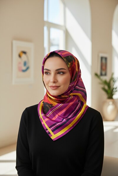Onur Scarf - Twill Silk Scarf Hijab Clothing Hand Curling 90 x 90 cm Patterned Scarf Quality Store