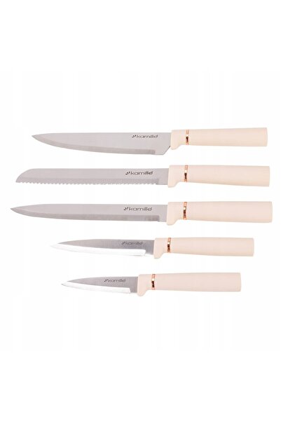 Kamille Set elegant de 5 cuțite bej cu suport