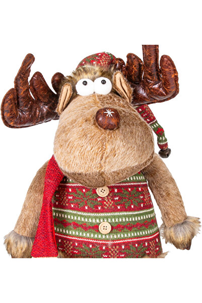 Herdekora Christmas Ornament, Deer Man, Brown - with Extendable Legs, Red Scarf, 30X60-100 cm