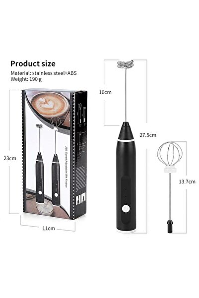 JustZEN Portable Electric Frappe Mixer, Rechargeable, 3 Speeds, 2 Interchangeable Whisks, USB,