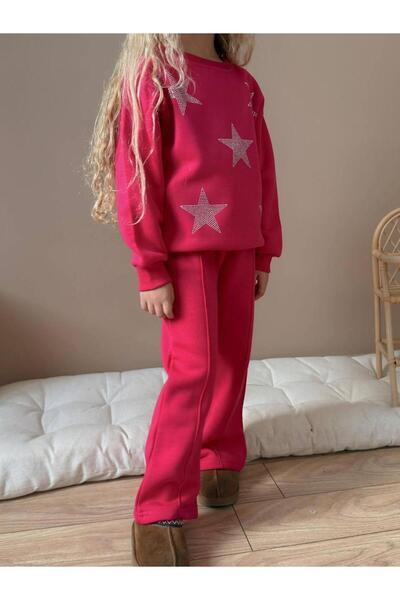 RAPAPA Star Stone Detailed 3 Threaded Yarn Fleece-Lined Girls' Tracksuit Set - Winter Model 9098