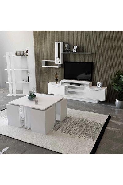 Stylish Home Table set with white TV stand - SH10