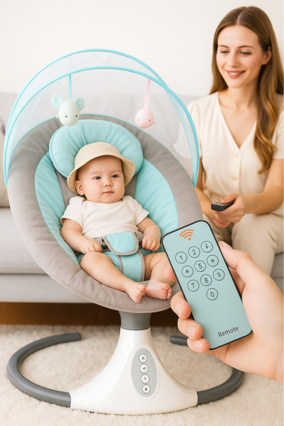 Bebelul Leagan electric pentru bebelusi S-Y608 (balansoar automat 4 viteze, telecomanda, Bluetooth, melodii