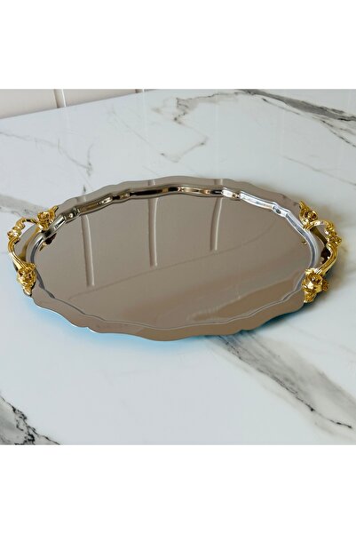 Melinda Lunea Gold Oval Presentation Serving Tray with Handles (20X25Cm)
