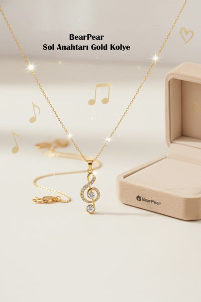 BearPear Zirkon Taşlı Sol Anahtarı Paslanmaz Çelik Kadın Kolye Gold