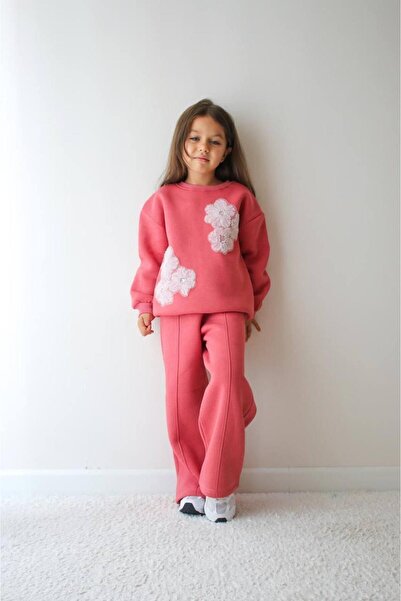 NURTOPU Girls' Set, Top and Bottom Set, 3-Thread, Thick Inside, Winter, Full Lycra Cotton Fabric, Flexible