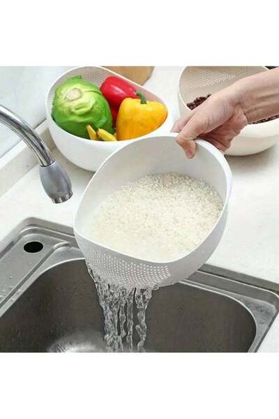 Promass 1pc Wheat Straw Rice Washing Bowl With Strainer - Efficiently Wash Sm...