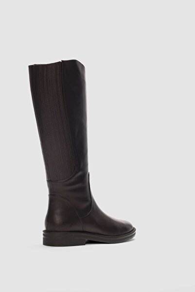 selin shoes Arvee Genuine Leather Elastic Low Heel Women's Boots - Brown