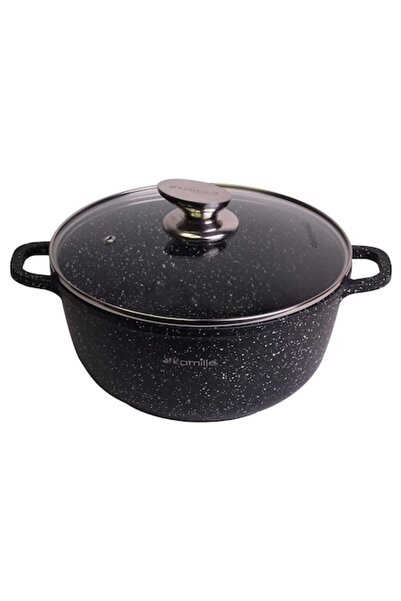 Kamille Marble-Coated Pot with Glass Lid, Aluminum, 4.5L, 24cm, Black/Transparent