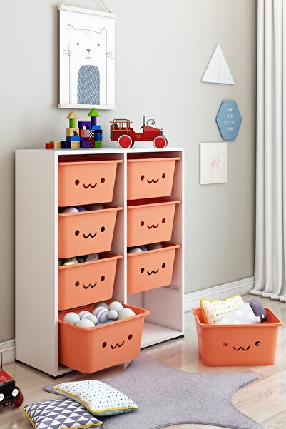 DEKOZUM KİDS Gülen Yüzlü 8 Large Sepetli Dolap Oyuncak Dolabı Çok Amaçlı Mutf...