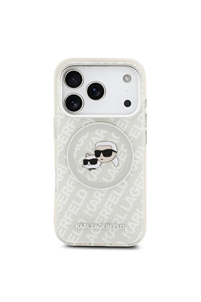 Karl Lagerfeld iPhone 17 Pro Case Licensed Shining Glitter Karl & Choupette Heads Cover Gray