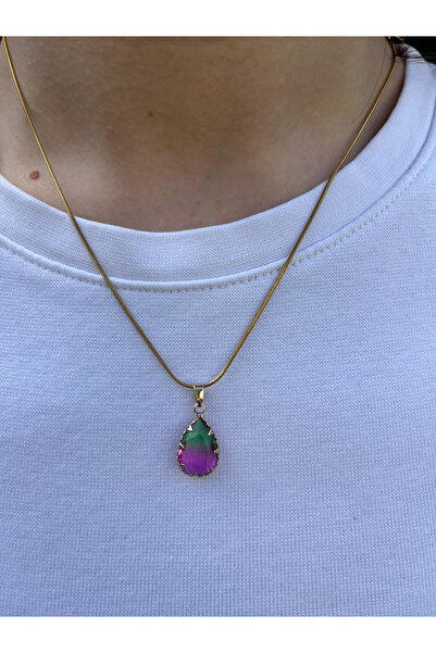 FULL FOCUS قلادة من الفولاذ المرصع بالحجر