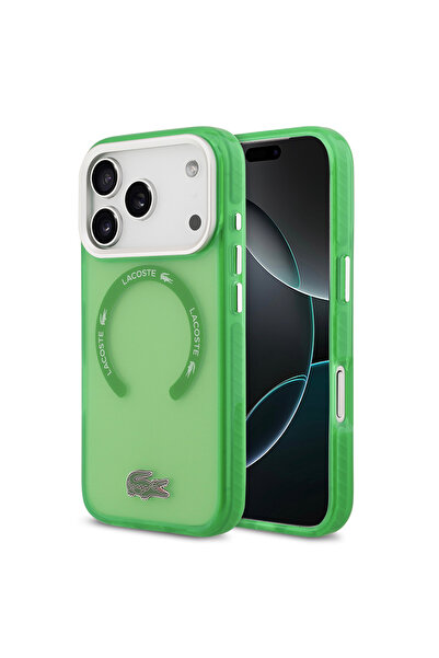 Lacoste iPhone 17 Pro Compatible Case Original Licensed M-Safe Featured Iconic Crocodile Logo Frosted Cover Green