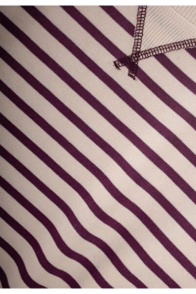 Cigit Striped Karyoka Detailed Transitional Sweat 2-12 Years Old Plum