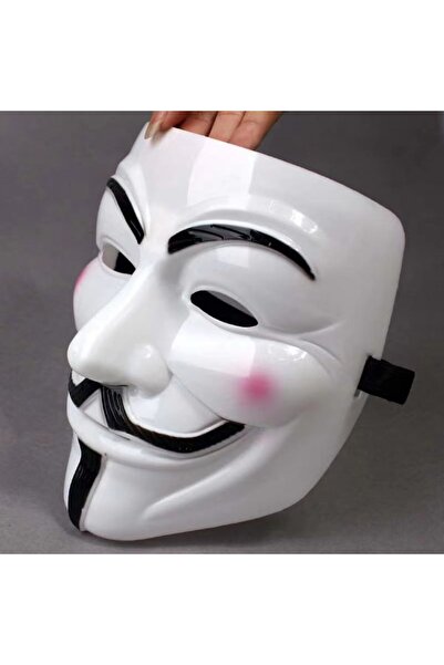 Fabrilux Halloween Guy Anonymous Mask, unisex, white with black and red, durable plastic,