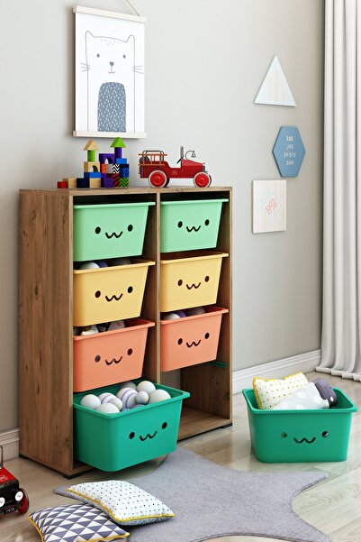 DEKOZUM KİDS Gülen Yüzlü 8 Large Sepetli Dolap Oyuncak Dolabı Çok Amaçlı Mutf...
