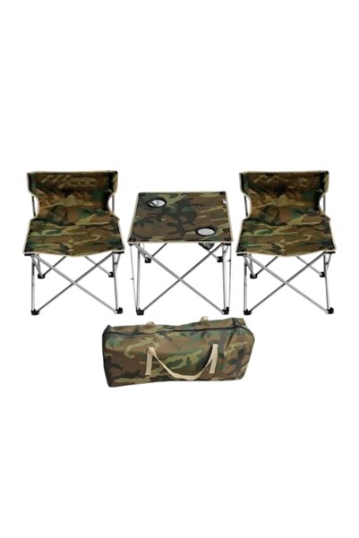 Fabrilux Folding Table Set with 2 Camouflage Chairs, Carry Bag, Cup Holder