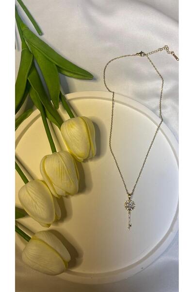 AYLORA'M 316L Çelik Zincir Gold Zirkon Taşlı Anahtar Model Kadın Şık Kolye