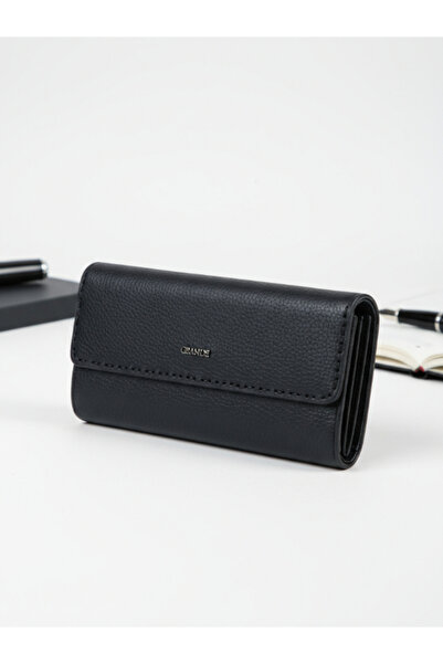 Crazy محفظة نسائية سوداء من الجلد الطبيعي من جراندي – محفظة يد مع سحاب ومقصورة للبطاقات