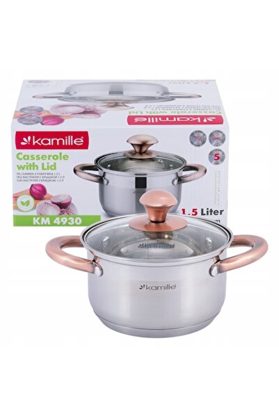 Kamille Stainless Steel Pot with Glass Lid, 1.5 L (16 cm), Induction