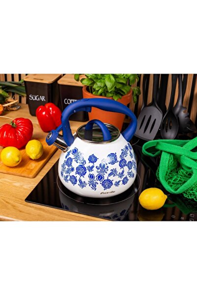 Kamille Fierbător tradițional de 2,7 l cu fluier automat și design floral – aragazul pe gaz și cu inducție