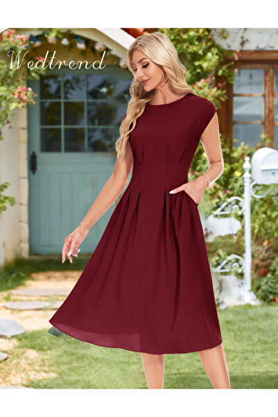 Wedtrend Cocktail Shirt Dress Linen Summer Festive WTP30012 Burgundy S
