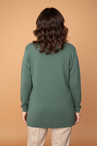 Ravencia Women's Crew Neck Stretch Fabric Patterned Knitwear Mother Sweater