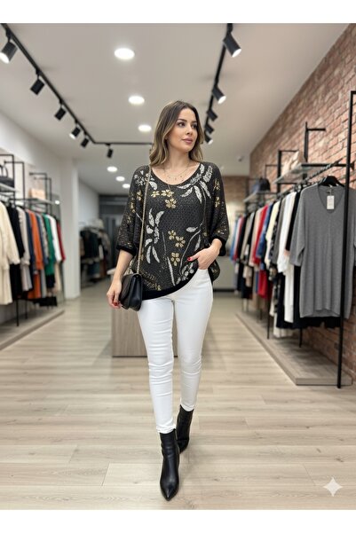 Miss BuBu Collection Kadın İtalyan Modal Kumaş Yaprak Desenli Fileli Bluz