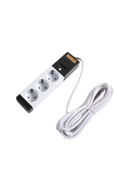 Fabrilux Prelungitor electric CX-U203, 3 prize Schuko, alb/negru, 3m
